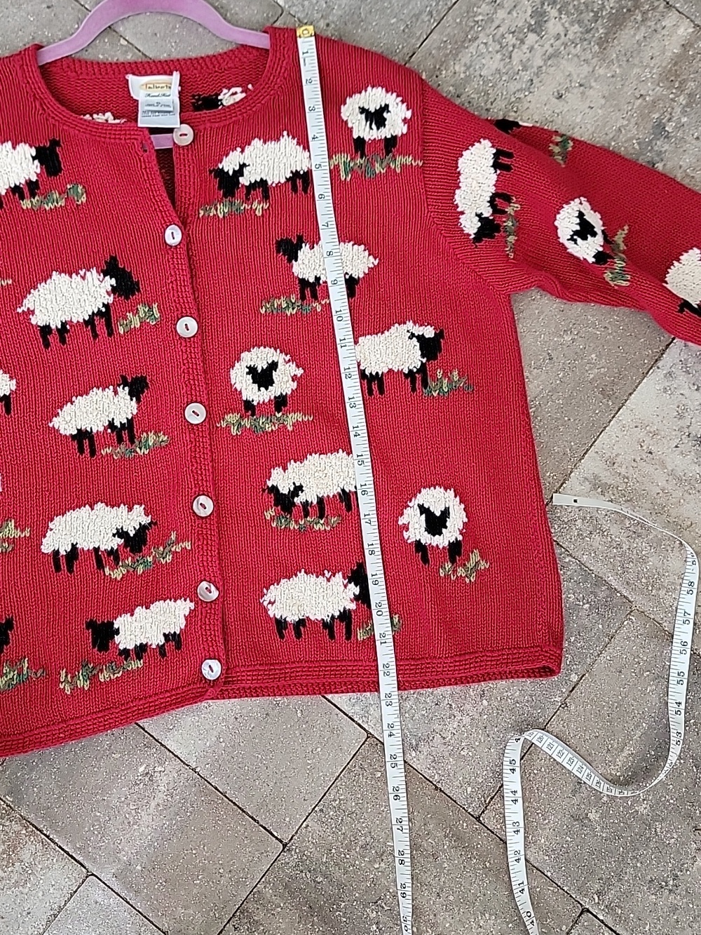 Talbots Hand Knit 90's Cotton Linen Blend Sheep-Pattern Button Cardigan Sz XL - Picture 11 of 12
